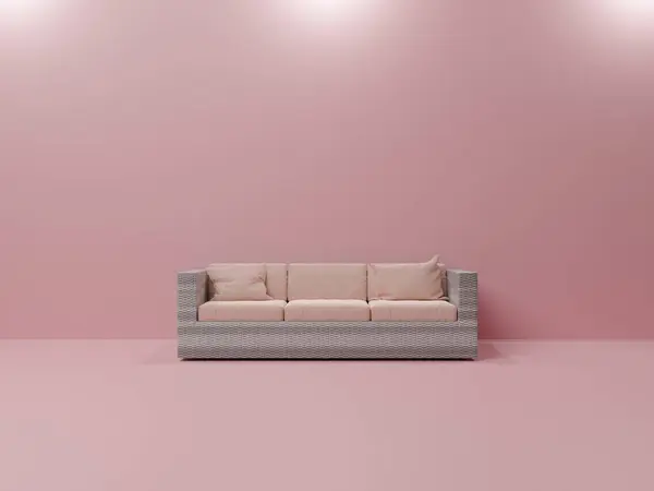 modern interior design. white sofa with pink background, copy space. 3 d rendering