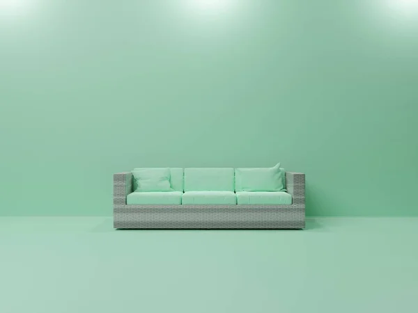 green sofa and sofa in the living room. 3 d rendering
