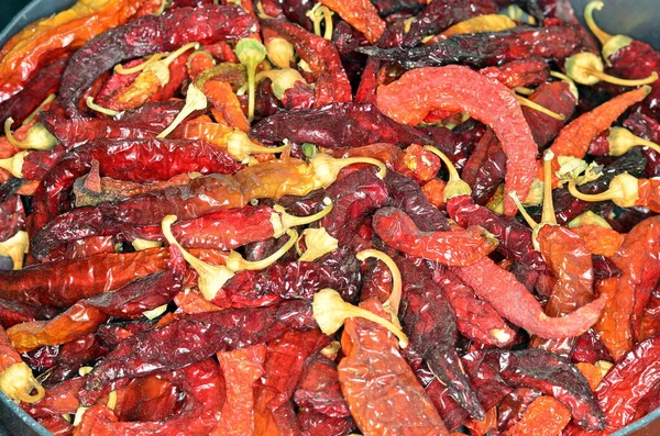 Koš Sušené Červené Chilli Papričky — Stock fotografie
