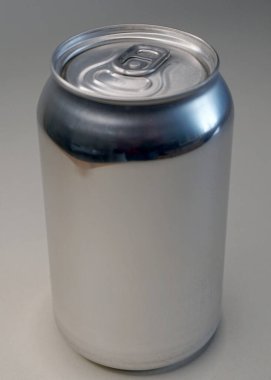 Plain grey aluminum tin can on a white backgroun