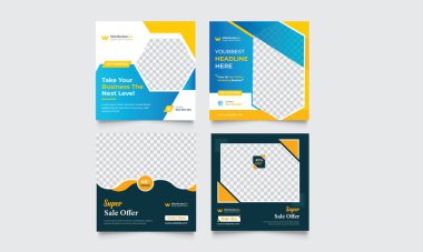 Düzenlenebilir en küçük kare pankart şablonu seti. Çizgili çizgili siyah ve sarı arkaplan rengi. Sosyal medya paylaşımı ve İnternet Afişi için uygun.