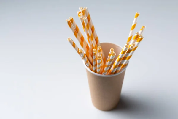 Disposable Cardboard Biodegradable Cup White Table Straw — Foto Stock
