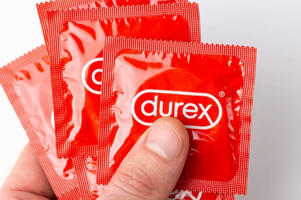 Picture Red Condom Package Brand Durex — Stock Photo, Image