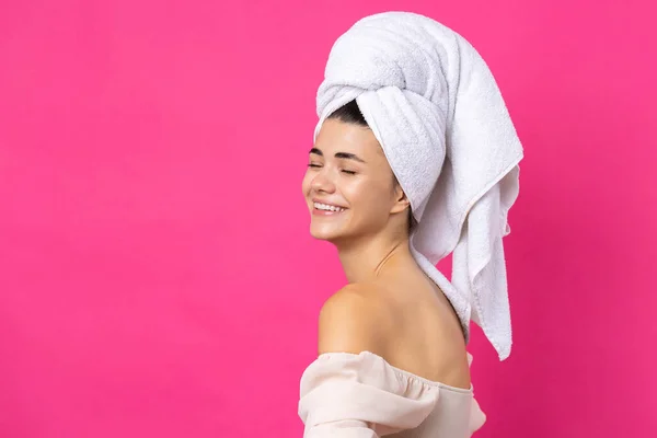 Portrait Young Beautiful Woman Bath Beauty Face Cheerful Attractive Girl — Stockfoto