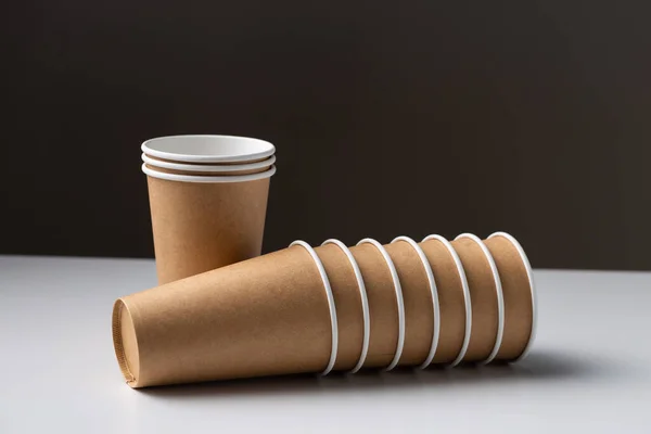 Disposable Cardboard Biodegradable Cups White Table Gray Background — Stock Photo, Image