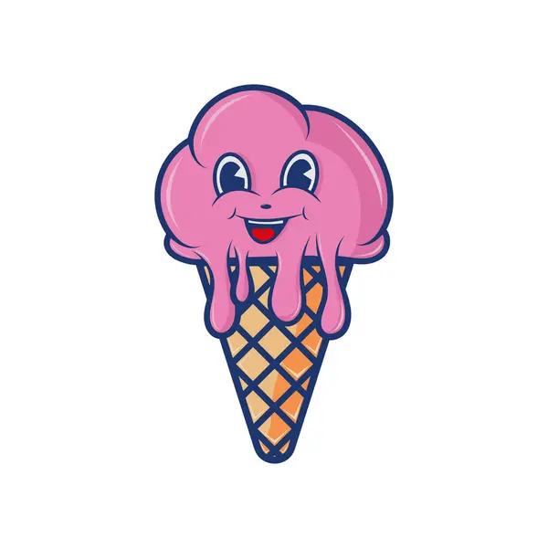 Retro tarzı pembe dondurma. Vektör illüstrasyonu.