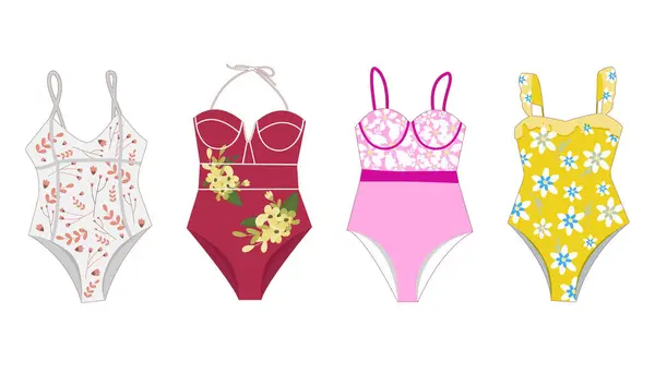 Parlak renkli yaz mayoları. Vektör illüstrasyonu. Beyaz arkaplanda.