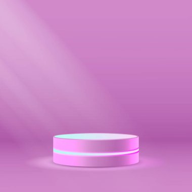 Kozmetik için podyum. Ürün için reklam podyumu. Işıklı podyum. Vektör illüstrasyonu.