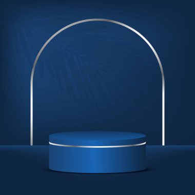 Kozmetik için podyum. Ürün için reklam podyumu. Işıklı podyum. Vektör illüstrasyonu.