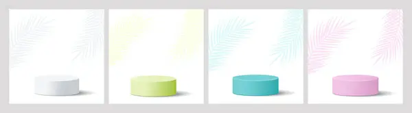 Kozmetik için podyum. Ürün için reklam podyumu. Işıklı podyum. Vektör illüstrasyonu.