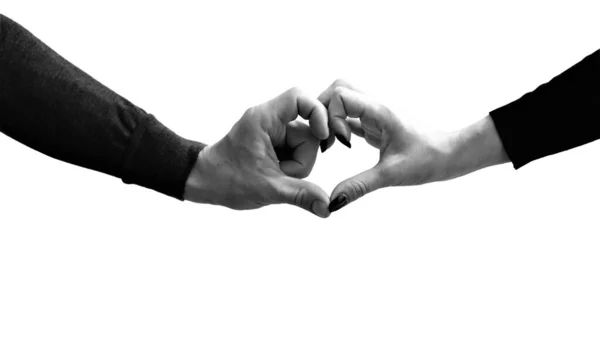 Coração Das Mãos Amor Mãos Masculinas Femininas Foto Preto Branco — Fotografia de Stock