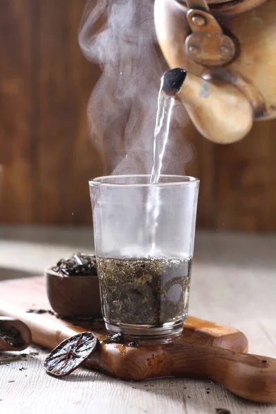 Coffee Cup Tea Milk Wooden Background — Stock fotografie