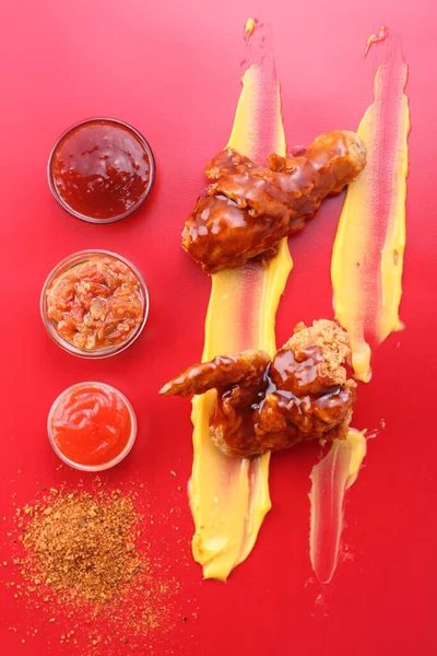 Kycklingvingar Med Ketchup Och Kryddor — Stockfoto