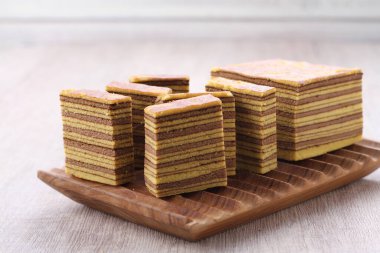stack of chocolate wafers on white background