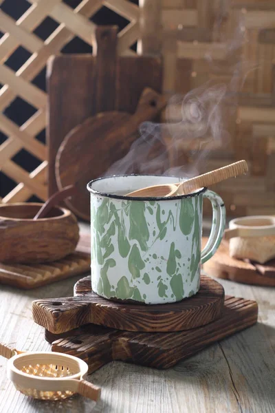 Hot Chocolate Marshmallows Cup Wooden Table — Zdjęcie stockowe