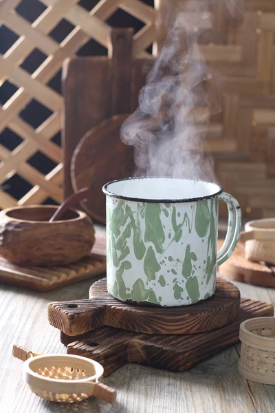 Kaffeetasse Und Tee Auf Holztisch — Stockfoto