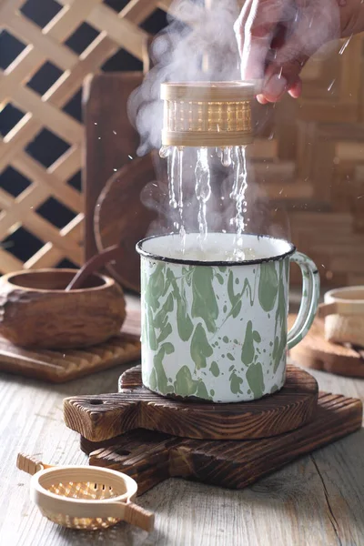 Coffee Cup Marshmallows Wooden Background — Fotografia de Stock