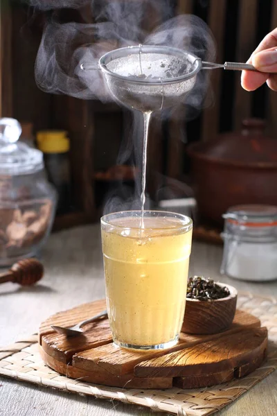 Hot Telang Flower Tea Clear Glass — Stok fotoğraf