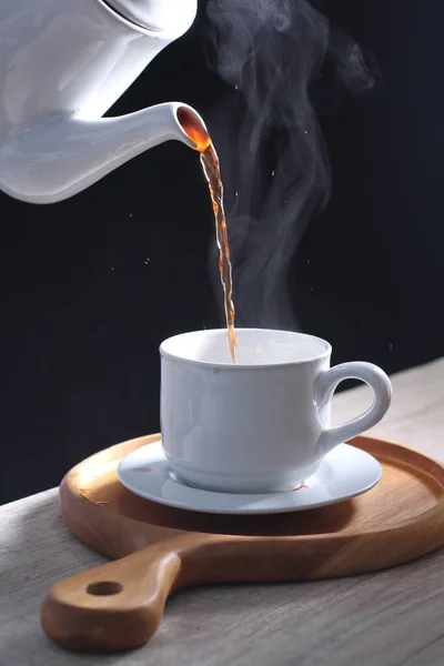 Kawa Napój Przygotowany Palonych Ziaren Kawy Ciemno Zabarwiona Gorzka Lekko — Zdjęcie stockowe