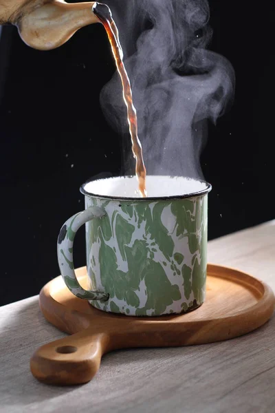 Cup Tea Kettle Black Background — Zdjęcie stockowe