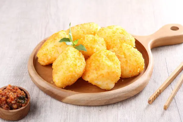 Fried Chicken Nuggets Cheese Sauce — 图库照片