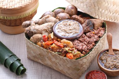 Gudeg is a traditional Javanese dish from Yogyakarta and Central Java, Indonesia. Gudeg is made from young unripe jack fruit (Javanese: gori, Indonesian: nangka muda) stewed for several hours with palm sugar, and coconut milk