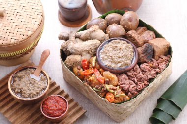 Gudeg is a traditional Javanese dish from Yogyakarta and Central Java, Indonesia. Gudeg is made from young unripe jack fruit (Javanese: gori, Indonesian: nangka muda) stewed for several hours with palm sugar, and coconut milk