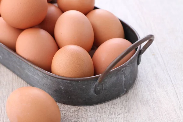 Raw Chicken Eggs Bright Background — Stock fotografie