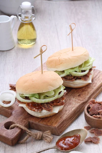Burger Burgers May Refer Hamburger Sandwich Consisting One More Cooked — 图库照片