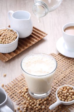 Soy milk also known as soya milk or soymilk, is a plant-based drink produced by soaking and grinding soybeans, boiling the mixture, and filtering out remaining particulates. It is a stable emulsion of oil, water, and protein.
