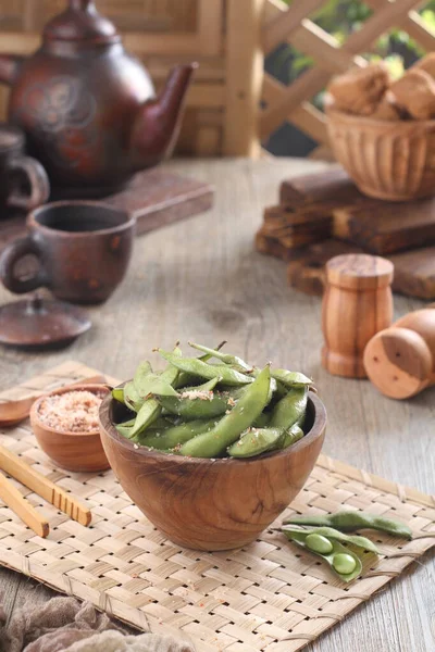 Edamame Japanese Dish Prepared Immature Soybeans Pod Pods Boiled Steamed — Zdjęcie stockowe
