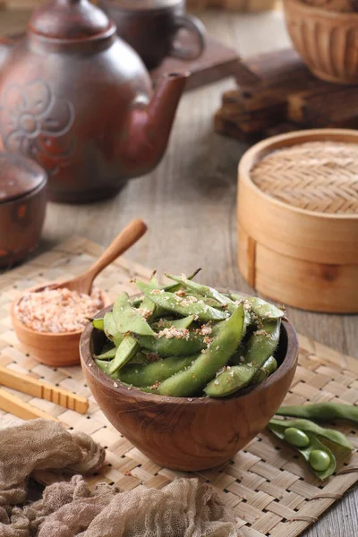 Edamame Japanese Dish Prepared Immature Soybeans Pod Pods Boiled Steamed — 图库照片