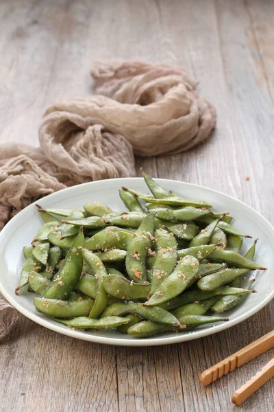 Edamame Japanese Dish Prepared Immature Soybeans Pod Pods Boiled Steamed —  Fotos de Stock