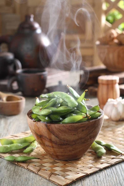 Edamame Japanese Dish Prepared Immature Soybeans Pod Pods Boiled Steamed — Stockfoto
