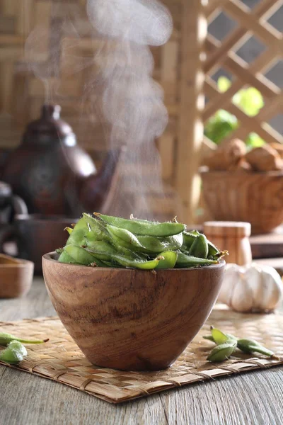 Edamame Japanese Dish Prepared Immature Soybeans Pod Pods Boiled Steamed — Stok fotoğraf