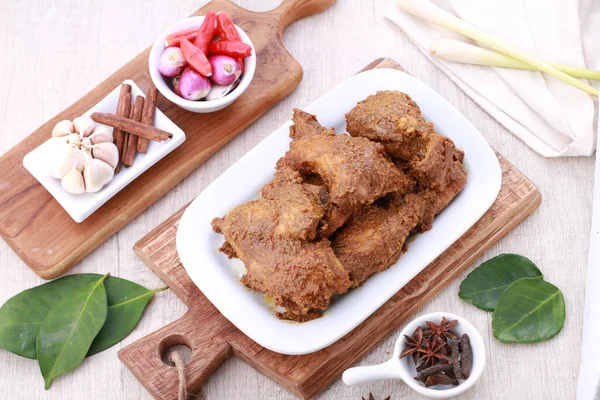 Rendang Minang Dish Originating Minangkabau Region West Sumatra Indonesia Has — Foto de Stock
