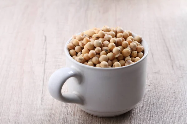 Soy Beans Bowl Wooden Background — ストック写真