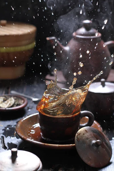 Tea Milk Teapot Thai Hot Steaming Turkish Chinese Thailand — Zdjęcie stockowe