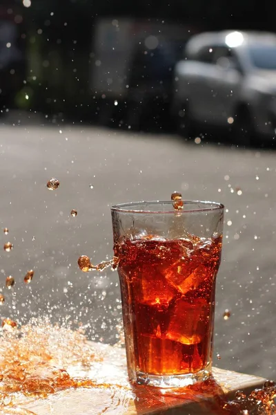 Glass Cola Ice Cubes Background Water — Stock Photo, Image