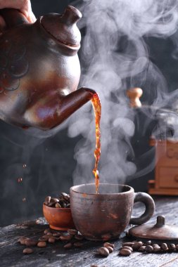 Coffee is a drink prepared from roasted coffee beans. Darkly colored, bitter, and slightly acidic, coffee has a stimulating effect on humans, primarily due to its caffeine content. It has the highest sales in the world market for hot drinks.