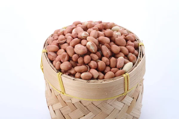 Peanuts Wooden Bowl White Background — Stock Photo, Image
