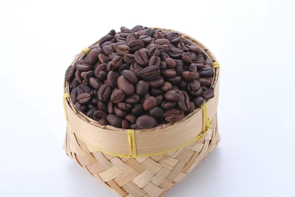 Coffee Beans Wooden Bowl White Background — Stock Photo, Image