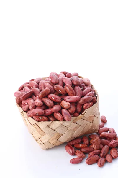 Red Beans Wooden Bowl White Background — Stock Photo, Image