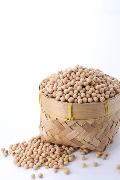 Raw Soybean White Bowl Wooden Background — Stock Photo, Image