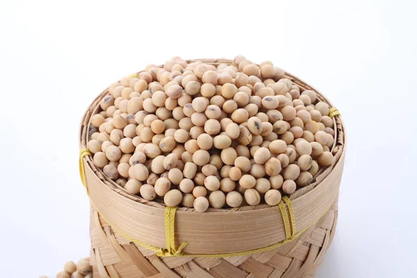 Soy Bean Wooden Bowl White Background — Stock Photo, Image