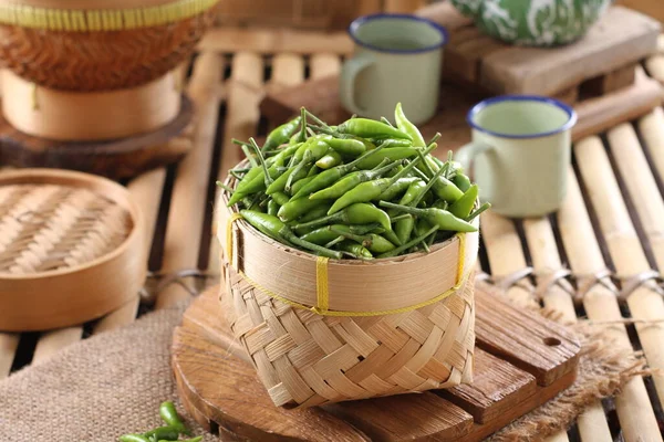 Green Beans Bowl Wooden Table — Stock Photo, Image