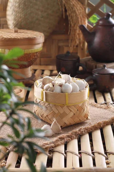 Traditional Thai Style Tea Wicker Basket — Fotografia de Stock