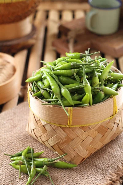Green Beans Basket Wooden Table — Stock Photo, Image