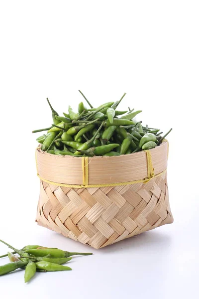 Wicker Basket Fresh Organic Peas Wooden Box Green Beans White — Stock Photo, Image