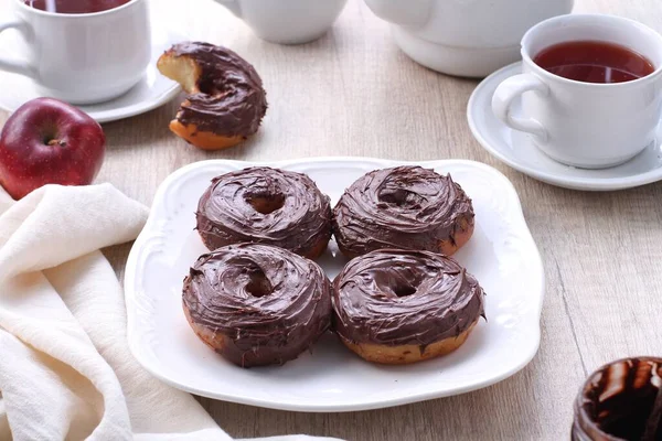 Donuts Chocolate Hecho Casa Delicioso — Foto de Stock